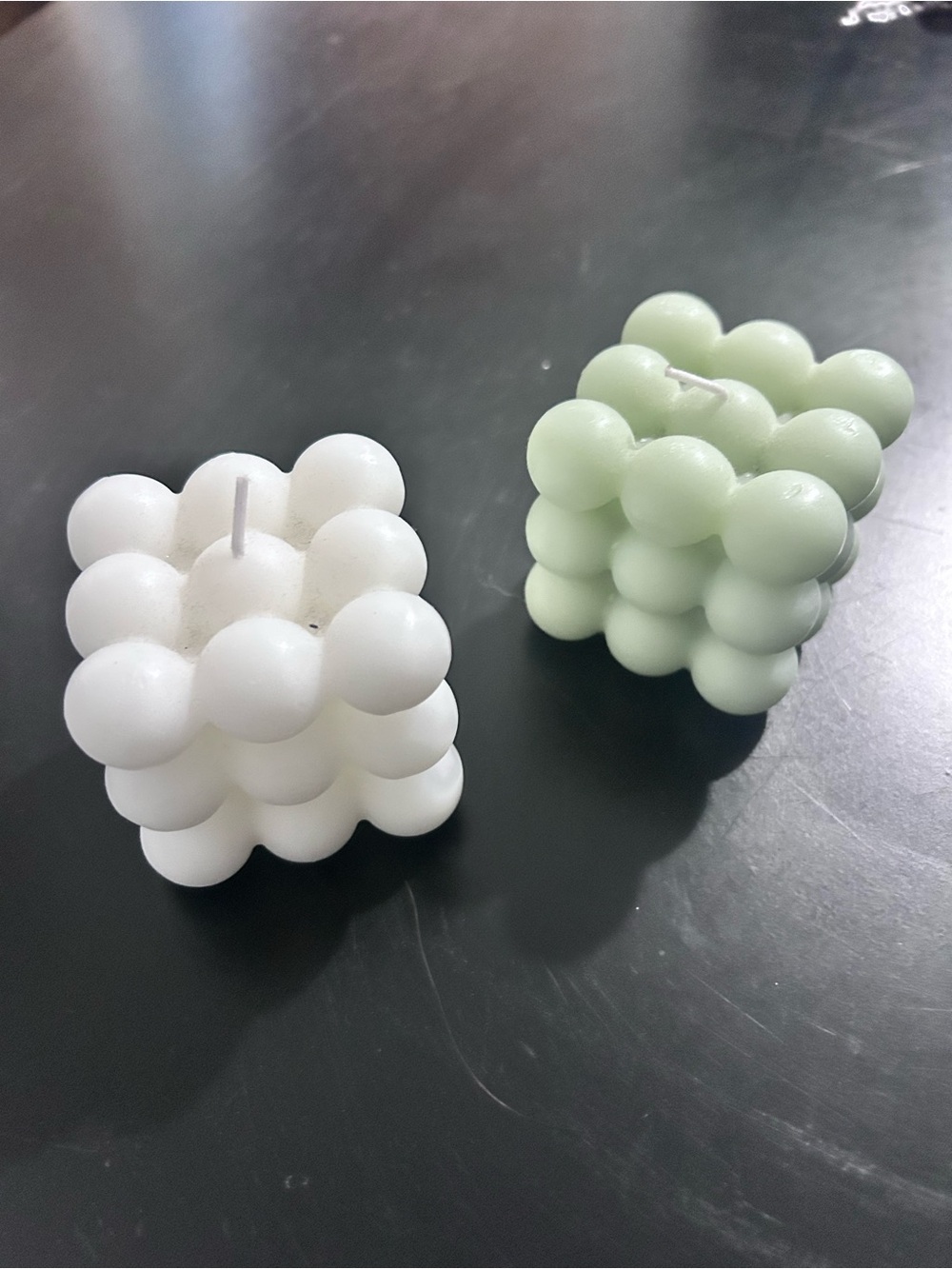 Decorative Bubble Cube Candle — White and Light Green